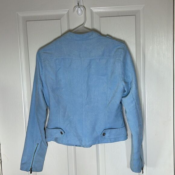 Faux Suede Light Blue Moto Jacket size small - Picture 7 of 9